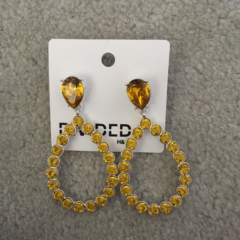 NWT gold dangle earrings H&M hoops sparkly shiny glam going out gift jewelry